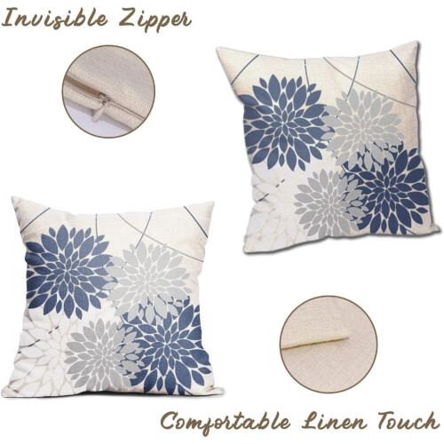 Conjunto de 2 capas de almofada Dahlia, azul-marinho, branco e cinza, 45x45cm (18x18 polegadas). 1