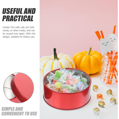 4pcs Boxes Party Cookie Boxes round Tinplate Storage Reusable Chic Design
