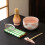 Set da matcha giapponese: ciotola in ceramica, frusta in bambù, supporto e 5