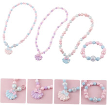 Acryl-Perlenmuschel-Halskette und Armband-Set für Mädchen, Kinder-Perlenschmuck-Set mit 3 Halsketten und 1 Armband