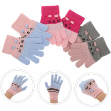 3 par vinterhandskar söta kattstickade helfingervantar mjuka varma flexibla femfingerdesign för pojkar från 18 år skydd mot kallt väder