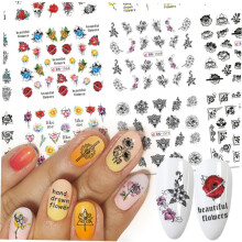 36pcs Black Nail Art Stickers DIY Nail Decals for Girls Women Water Resistant Decals Assorted Patterns