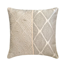 Capas de almofada em jacquard de seda cinza e marfim, 35,5 x 35,5 cm (14 x 14 polegadas)
