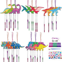Kit de sino de vento de dinossauro em madeira para decoração externa (faça você mesmo) - 15 peças