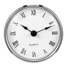 Mecanismo de relógio de quartzo clássico, 80 mm, numerais romanos prateados.
