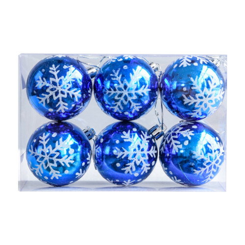 Weihnachtskugeln aus blau bemalten Schneeflocken, 6 cm