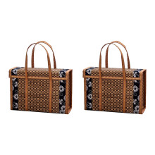 Panier de pique-nique en bambou avec couvercle, 30 x 15 x 20 cm (2 pièces)