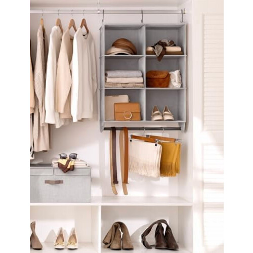 Hängender Kleiderschrank-Organizer mit 6 Fächern und Metallstange 1