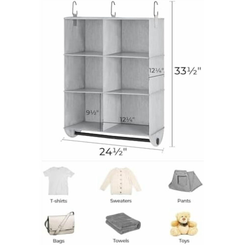 Hängender Kleiderschrank-Organizer mit 6 Fächern und Metallstange 2