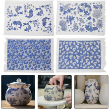 4pcs Underglaze Pottery Transfers for Ceramic, Porcelain Decal Clay Transfer Sheets for DIY Pottery Decoration