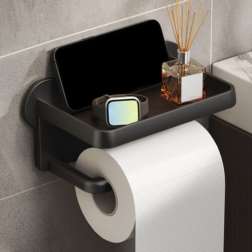 Sort ABS toiletpapirholder med telefonhylde 2