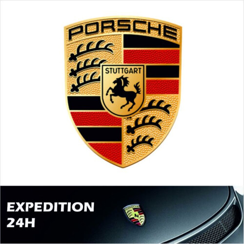 emblème classique Porsche jaune sur le capot 1
