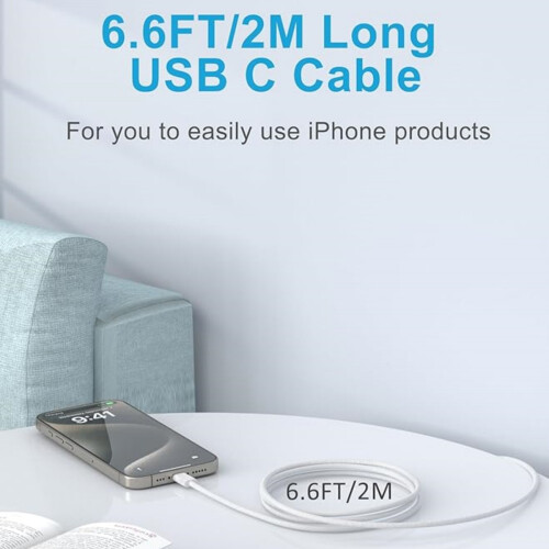 35W, καλώδιο γρήγορης φόρτισης USB C σε USB C, πλεγμένο 2M, συμβατό με iPhone 15, 15 Plus, 15 P 2