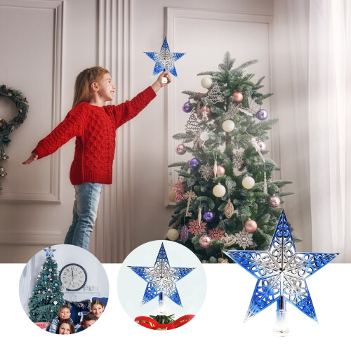 Christmas tree star decoration silver blue five-pointed 1