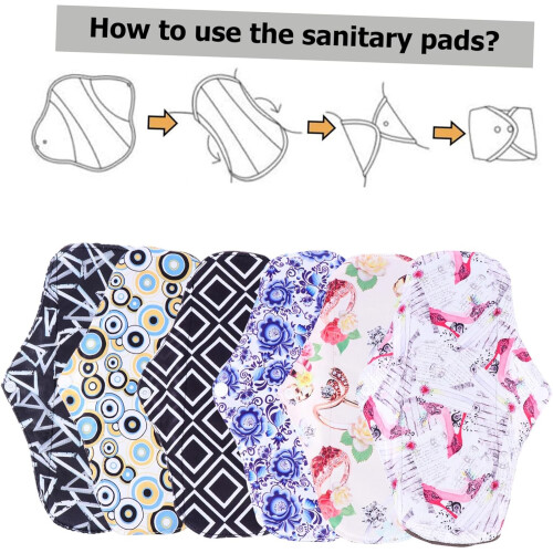 7 wiederverwendbare Menstruationsbinden mit zufälligen Designs, waschbare Damenbinden, Größe M 1