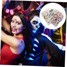 6 vellen Day Dead gezichtsstickers, multifunctionele tijdelijke doodskopontwerpen voor Halloween, krasbestendig.