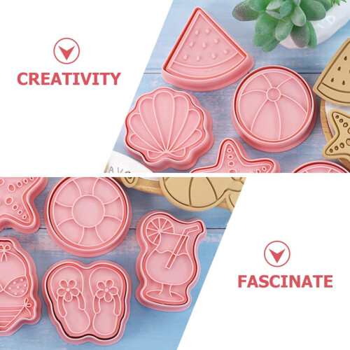 8pcs Biscuit Cutters DIY Silicone Biscuit Stamp Mold Creative Thick Baking Mold Keeps Cookie Intact Pink 2