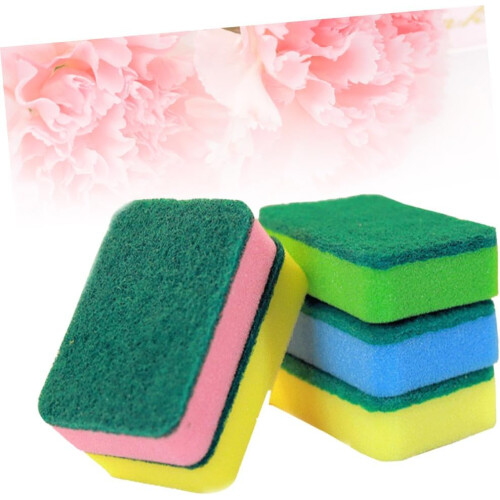 5pcs Dishwashing Sponge Pad Kitchen Cleaning Sponge Strong Decontamination Double Effect Mixed Color 2