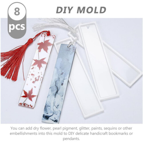 8pcs Silicone Bookmark Molds for Resin Casting, Rectangular Handmade Bookmark Craft Maker Tools 1