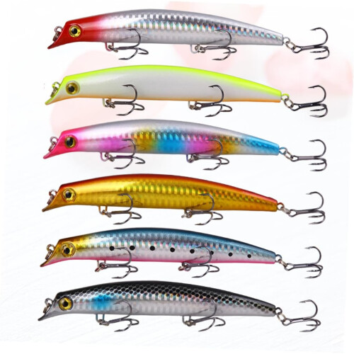 6 Stück 12,5 cm lange, schwimmende, wellenförmige künstliche Oberflächenköder, 14 g Kunststoffköder 2