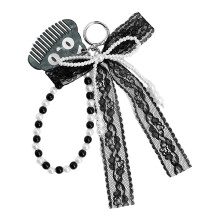Stylish Black Alloy Key Chain Pendant With Elegant Lace And-A