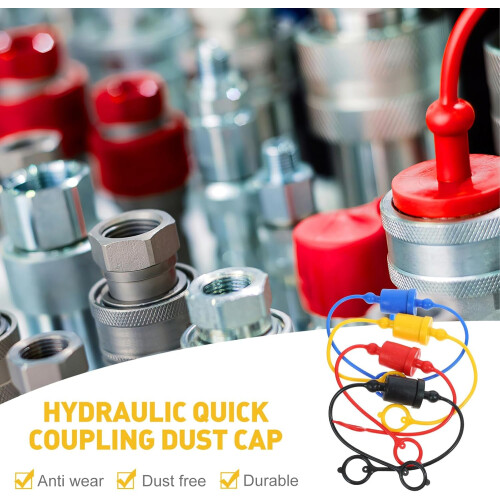 8Pcs 3/8" Hydraulic Coupler Dust Cap Plugs Multi-Color Plastic Protective Covers 1