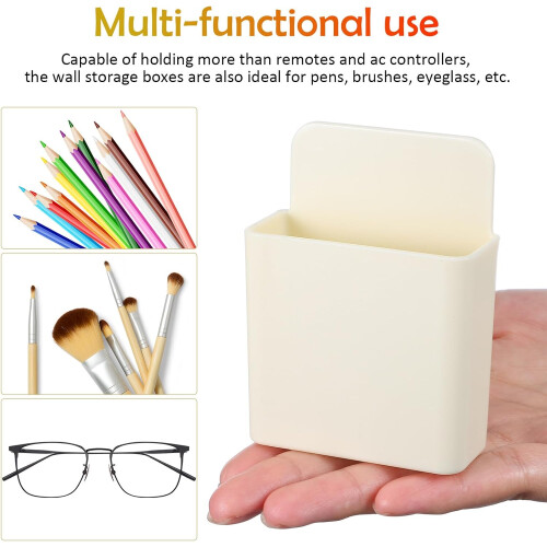 Set di 4 supporti adesivi da parete per telecomandi, colore beige, organizer per telefono e controller. 2