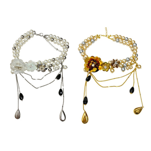 Collier de chaîne de goutte de perles géométriques-Argent 1