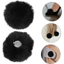 Avtagbara Pompoms Klädbrosch Fluffig Svart Konstkaninpälsboll Dekoration 8cm Liten Pompom Ornament