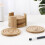 7pcs conjunto Bamboo madeira Coasters com armazenamento rack calor resistente tapetes de mesa 5