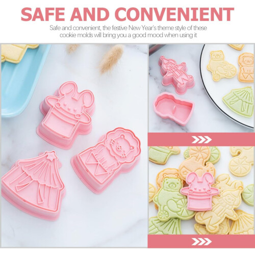 6pcs Plastic Molds Biscuit Cutters 3D Cookie Cutters Safe Lightweight Pink Baking Tools 2