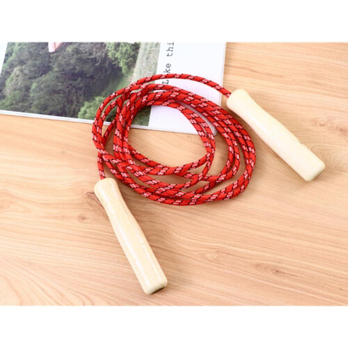 Juego de 5 cuerdas para saltar con mango de madera y cordón de algodón. 1