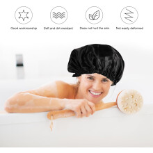 Bonnet de nuit en satin double épaisseur pour femme avec boucle de réglage invisible, bonnet de nuit noir pour les soins capillaires et le bain