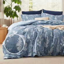King Duvet Cover Set Reversible Waffle Floral Blue 3-Pc