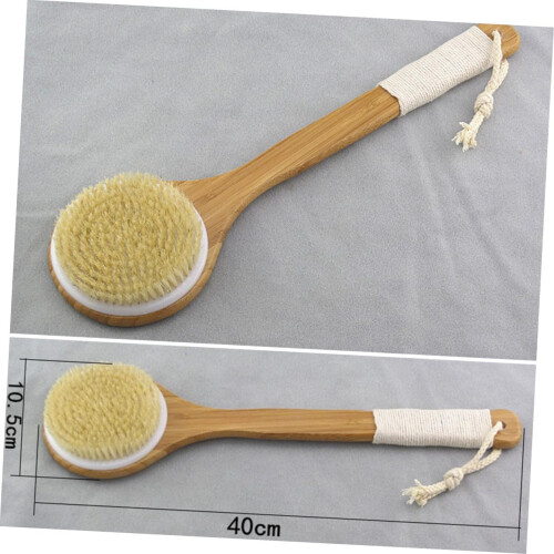 Bamboo Handle Bath Brush with Soft Bristles Long Handle Back Scrubber Exfoliating Shower Scrubber 2
