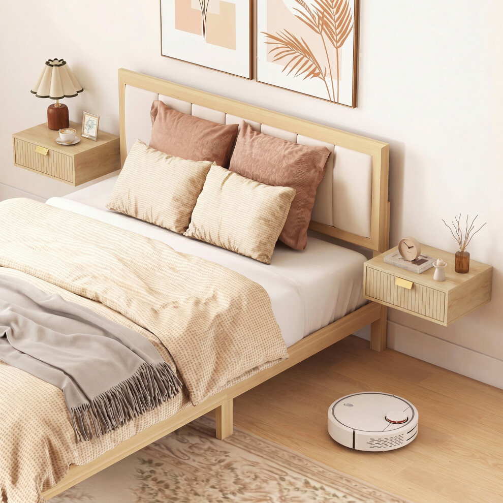 Homcom Floating Nightstands Set Of 2 Bedside Tables W/ Wave Drawer Oak