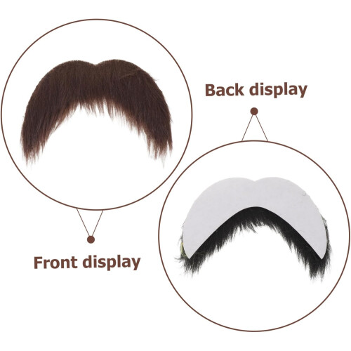 Conjunto de barba falsa masculina de 6pcs com acessórios de bigode marrom e preto 2