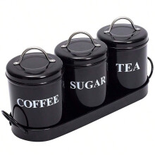 Tee-, Kaffee- und Zuckerdosen-Set aus Metall im Vintage-Stil, 3-teilig