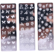 Placas de estampagem de arte das unhas floral e borboleta de 6pcs para modelos gravados profundamente das mulheres