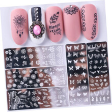 6-teiliges Set mit floralen und Schmetterlings-Nagelstempelplatten für Damen, tief gravierte Schablonen