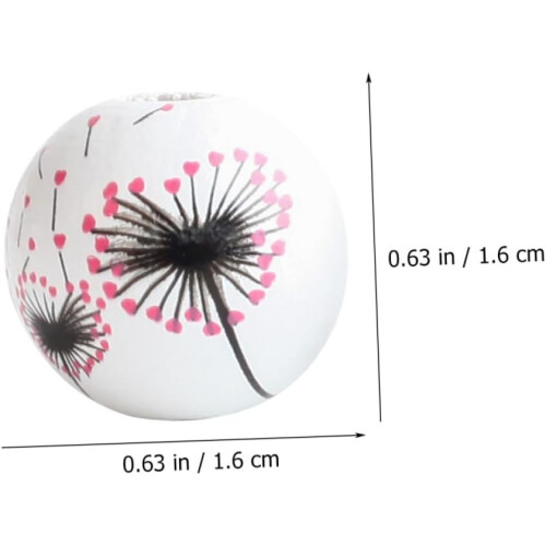 50 Stück Valentinstag-Holzperlen, 16 mm rund, Löwenzahnmuster, DIY-Bastelperlen 1