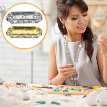 100Pcs Metal Spacer Beads for Jewelry Making, Three-Hole Rhombus Shape, 21X8Mm Mixed Gold and Silver
