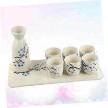 Set da sake giapponese con tazze in ceramica e scaldavivande, colore blu.