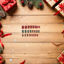 Faux ongles en amande pour les fêtes de Noël, motif sapin et flocons de neige, réutilisables, à coller, pour manucure maison.