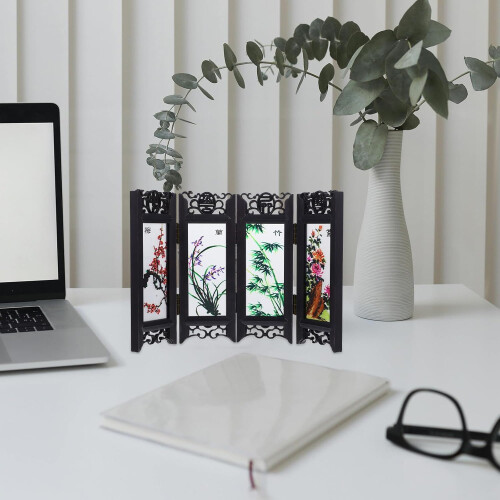 Desktop Mini Panel Divider Mini Folding Screen 6.5x5.5x0.3inch Abs Lightweight Vintage