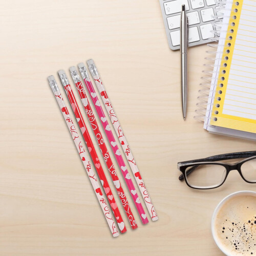 50pcs Multi-Função Coração padrão lápis de madeira com Eraser Toppers 2