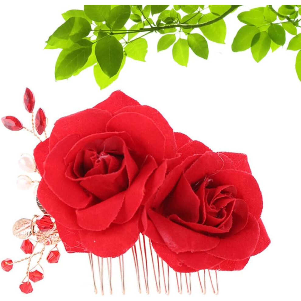 Hkhbjs Flower Rhinestone Hair Comb For Women Rose Flower Hair Comb Bridal Wedding Headdress Occasions
