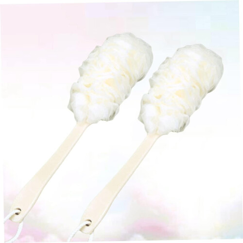 2pcs Long Handle Bath Ball Body Scrub Brush White Hanging String Back Scrubber Brush for Shower Bathing