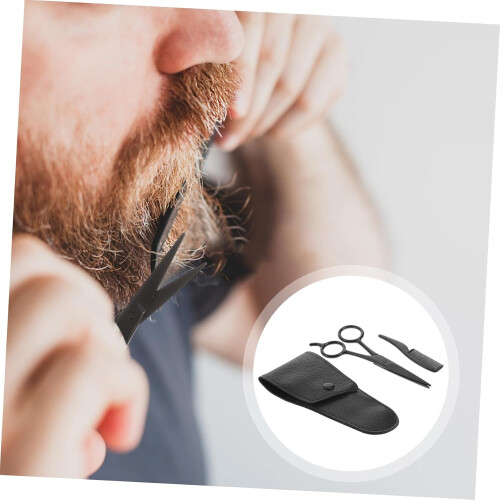Mustache Trimming Scissors and Beard Shears 3pcs Set with Pu Leather Storage Bag 1