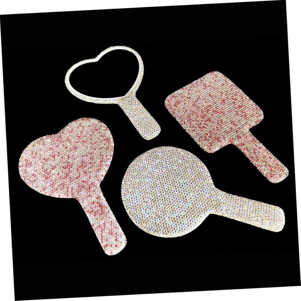 Hkhbjs Rhinestone Makeup Mirror Portable Handheld Cosmetic Mirror For Travel Outdoor Use Diamond Details